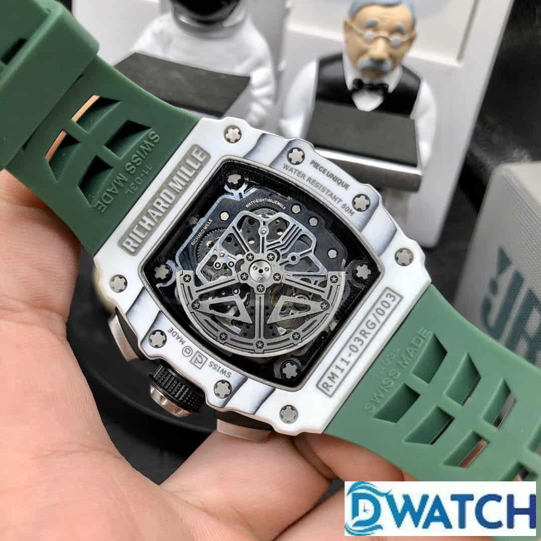 ĐỒNG HỒ NAM RICHARD MILLE RM11-03 FAKE CAO CẤP DÂY ĐEO CAO SU XANH 43MM ĐỒNG HỒ NAM RICHARD MILLE RM11-03 FAKE CAO CẤP DÂY ĐEO CAO SU XANH 43MM