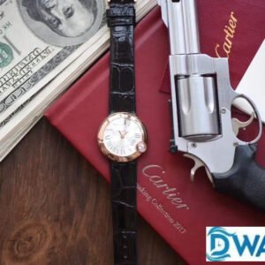 CARTIER BALLON BLANC DE CARTIER WGBL0008 COPIES WATCHES ROSE GOLD CASE BLACK LEATHER STRAP 30MM 1 ĐỒNG HỒ NỮ CARTIER BALLON BLANC DE CARTIER WGBL0008 SUPER FAKE 30MM