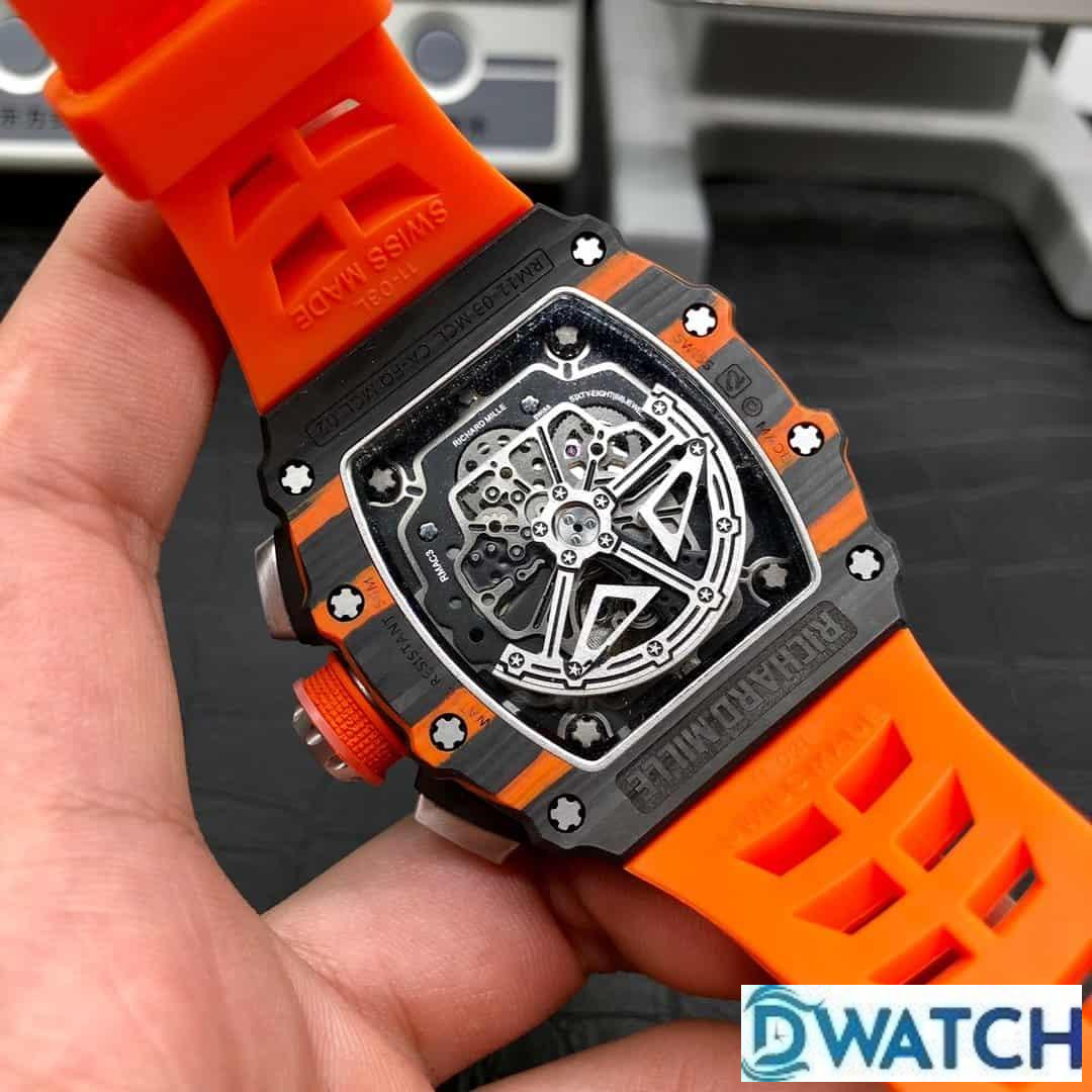 ĐỒNG HỒ NAM RICHARD MILLE RM11-03 FAKE 11 VỎ CARBON MÀU CAM NỎI BẬT 40MM ĐỒNG HỒ NAM RICHARD MILLE RM11-03 FAKE 11 VỎ CARBON MÀU CAM NỎI BẬT 40MM