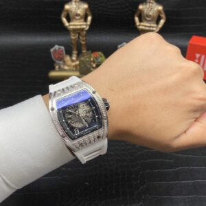 ĐỒNG HỒ NAM RICHARD MILLE RM010 FAKE 11 ĐÍNH ĐÁ DÂY CAO SU TRẮNG 41MM 5 ĐỒNG HỒ NAM RICHARD MILLE RM010 FAKE 11 ĐÍNH ĐÁ DÂY CAO SU TRẮNG 41MM