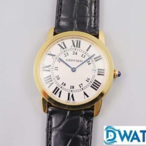 CARTIER RONDE LOUIS W6700455 COPIES WATCHES GOLD CASE BLACK LEATHER STRAP K11 FACTORY 36MM 1 ĐỒNG HỒ NAM CARTIER RONDE LOUIS W6700455 FAKE CAO CẤP NHÀ MÁY K11 GOLD 36MM