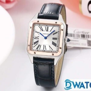 CARTIER SANTOS FOR COUPLE REPLICA WATCHES TWO TONE BLACK LEATHER STRAP 27.5 - 45.5MM 3 ĐỒNG HỒ ĐÔI CARTIER SANTOS FAKE 1:1 NHÀ MÁY F1 VÀNG HỒNG 27.5 - 45.5MM