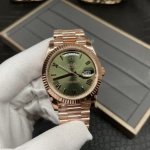 ROLEX DAY-DATE 228235 BEST REPLICA WATCHES ROSE GOLD PLATE GREEN DIAL ROMAN HOURS GM FACTORY V2 41MM 1 ĐỒNG HỒ NAM ROLEX DAY-DATE 228235 REPLICA CAO CẤP NHÀ MÁY GMF VÀNG HỒNG 41MM
