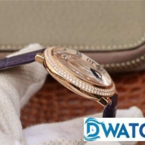 CARTIER BALLON BLEU COPIES WATCHES ROSE GOLD RHINESTONE CASE PURPLE LEATHER STRAP 36MM 2 ĐỒNG HỒ NỮ CARTIER BALLON BLEU DE CARTIER FAKE CAO CẤP NHÀ MÁY V6 DÂY DA 36MM
