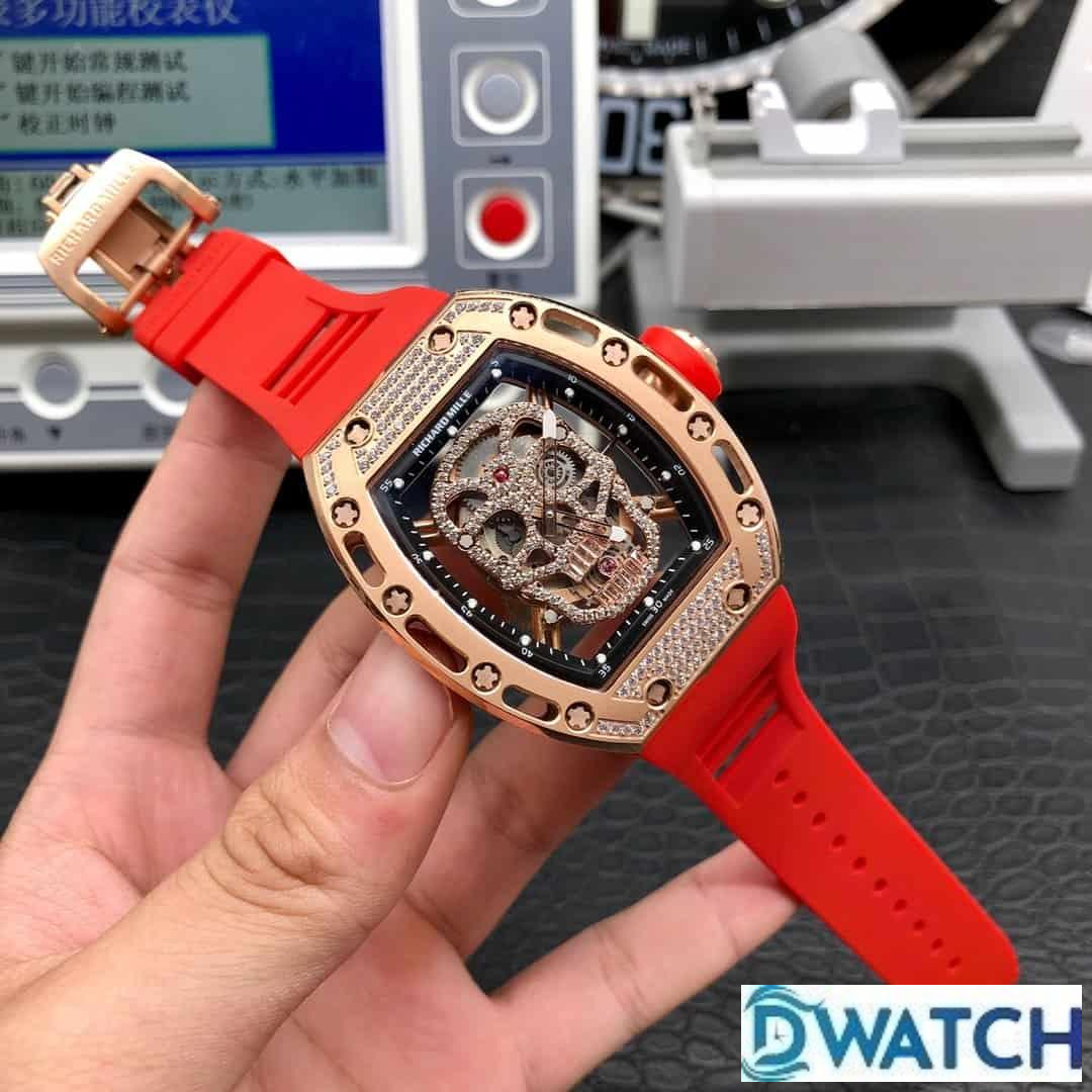 ĐỒNG HỒ NAM RICHARD MILLE RM052-01 FAKE 11 ĐÍNH ĐÁ DÂY ĐEO ĐỎ 43MM ĐỒNG HỒ NAM RICHARD MILLE RM052-01 FAKE 11 ĐÍNH ĐÁ DÂY ĐEO ĐỎ 43MM