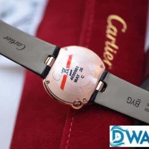 CARTIER BALLON BLANC DE CARTIER WGBL0005 RHINESTONES ROSE GOLD CASE LEATHER STRAP 30MM 4 ĐỒNG HỒ NỮ CARTIER BALLON BLANC DE CARTIER WGBL0005 FAKE DÂY DA ĐEN 30MM