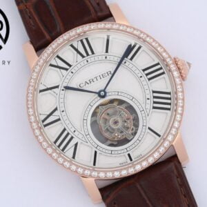 CARTIER ROTONDE HPI00593 REPLICA WATCHES ROSE GOLD CASE RHINESTONE BROWN LEATHER STRAP BBR FACTORY 40MM 1 ĐỒNG HỒ NAM CARTIER ROTONDE HPI00593 REPLICA CAO CẤP NHÀ MÁY BBR DÂY DA NÂU 40MM