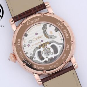 CARTIER ROTONDE HPI00593 REPLICA WATCHES ROSE GOLD CASE RHINESTONE BROWN LEATHER STRAP BBR FACTORY 40MM 5 ĐỒNG HỒ NAM CARTIER ROTONDE HPI00593 REPLICA CAO CẤP NHÀ MÁY BBR DÂY DA NÂU 40MM