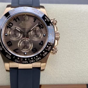 ROLEX DAYTONA REPLICA WATCH BROWN CHOCOLATE DIAL RUBBER STRAP BLACK NUMBER HOURS CLEAN FACTORY 40MM 1 ĐỒNG HỒ NAM ROLEX DAYTONA LEAN FACTORY REPLICA CỌC SỐ MÀU ĐEN 40MM