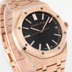 AUDEMARS PIGUET BEST COPIES WATCH ROYAL OAK APS FACTORY ROSE GOLD CASE BLACK DIAL 41MM 1 ĐỒNG HỒ AUDEMARS PIGUET ROYAL OAK REP 1:1 NHÀ MÁY APS ROSE GOLD 41MM