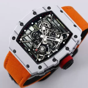 RICHARD MILLE RM35-01 COPIES WATCHES WHITE CASE CARBON ORANGE FABRIC STRAP BBR FACTORY 44MM 1 ĐỒNG HỒ NAM RICHARD MILLE RM35-01 REPLICA NHÀ MÁY BBR DÂY VẢI VÀNG 44MM