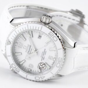 OMEGA SEAMASTER LUXURY FAKE WATCHES WHITE BEZEL AND DIAL LEATHER COVER RUBBER STRAP VS FACTORY 39.5MM 2 ĐỒNG HỒ NỮ OMEGA SEAMASTER FAKE CAO CẤP NHÀ MÁY VS FACTORY WHITE 39.5MM