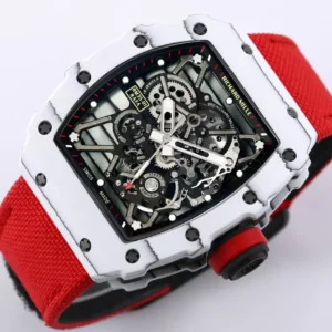 RICHARD MILLE RM35-01 GOOD IMITATION WATCHES WHITE CARBON CASE RED FABRIC STRAP BBR FACTORY 44MM 1 ĐỒNG HỒ NAM RICHARD MILLE RM35-01 REP CAO CẤP NHÀ MÁY BBR DÂY VẢI ĐỎ 44MM