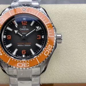 ĐỒNG HỒ NAM OMEGA SEAMASTER SUPER FAKE NHÀ MÁY VS BEZEL MÀU CAM 45.5MM