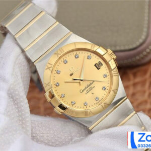 ĐỒNG HỒ NAM OMEGA CONSTELLATION FAKE NHÀ MÁY 3S MẶT VÀNG ĐÍNH ĐÁ 38MM 1 ĐỒNG HỒ NAM OMEGA CONSTELLATION FAKE NHÀ MÁY 3S MẶT VÀNG ĐÍNH ĐÁ 38MM