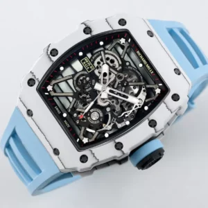 RICHARD MILLE RM35-01 BEST COPIES WATCHES WHITE CARBON CASE BLUE RUBBER STRAP BBR FACTORY 44MM 1 ĐỒNG HỒ NAM RICHARD MILLE RM35-01 REP 11 NHÀ MÁY BBR CAO SU XANH 44MM