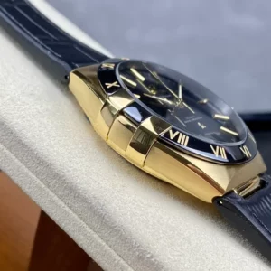 OMEGA CONSTELLATION KNOCK OFF WATCHES GOLD PLATE BLACK BEZEL LEATHER STRAP SBF FACTORY 41MM 3 ĐỒNG HỒ NAM OMEGA CONSTELLATION REPLCIA NHÀ MÁY SBF VÀNG GOLD 41MM