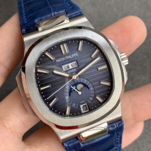 PATEK PHILIPPE 5726 NAUTILUS COPIES WATCHES BLUE LEATHER STRAP GR FACTORY 40.5MM 7 ĐỒNG HỒ PATEK PHILIPPE 5726 NAUTILUS DÂY DA MÀU XANH REPLICA 11 GR 40 (2)