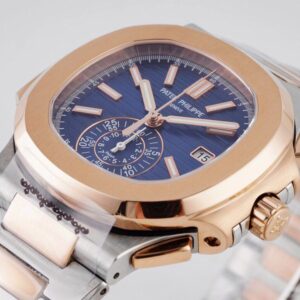 PATEK PHILIPPE 5980 NAUTILUS BLUE DIAL DEMI CASE BEST COPIES WATCHES 3K 40MM 2 ĐỒNG HỒ PATEK PHILIPPE 5980 NAUTILUS BLUE DIAL REPLICA 11 DÂY THÉP 3K 40MM (3)
