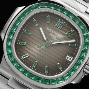 PATEK PHILIPPE NAUTILUS 5723 REPLICA WATCHES GREY DIAL EMERAL GEM GR FACTORY 40MM 3 ĐỒNG HỒ PATEK PHILIPPE NAUTILUS 5711 REPLICA 11 CỌC SỐ ĐÁ 3K FACTORY 40MM (3)