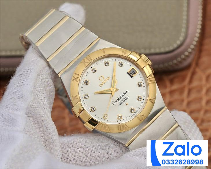 ĐỒNG HỒ NAM OMEGA CONSTELLATION FAKE 11 NHÀ MÁY 3S MẶT TRẮNG ĐÍNH ĐÁ 38MM ĐỒNG HỒ NAM OMEGA CONSTELLATION FAKE 11 NHÀ MÁY 3S MẶT TRẮNG ĐÍNH ĐÁ 38MM