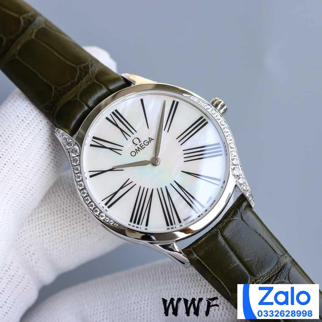 ĐỒNG HỒ NỮ OMEGA DE VILLE FAKE 11 NHÀ MÁY WWF FACTORY DÂY DA XANH 36MM ĐỒNG HỒ NỮ OMEGA DE VILLE FAKE 11 NHÀ MÁY WWF FACTORY DÂY DA XANH 36MM