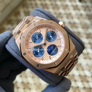 AUDEMARS PIGUET BEST REPLICA WATCHES ROYAL OAK ROSE GOLD CASE BLUE CALENDAR APS FACTORY 41MM 1 ĐỒNG HỒ AUDEMARS PIGUET ROYAL OAK NAM REPLICA 1:1 NHÀ MÁY APS FACTORY 41MM