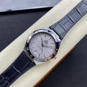 OMEGA CONSTELLATION HIGH END WATCHES REPLICA CUSTOM DIAL BLACK GOLD PLATE BEZEL LEATHER STRAP SBF FACTORY 41MM 1 ĐỒNG HỒ NAM OMEGA CONSTELLATION REPLCIA 11 NHÀ MÁY SBF BEZEL ĐEN 41MM