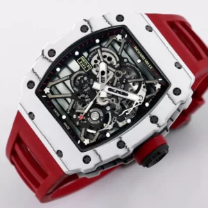 RICHARD MILLE RM35-01 LUXURY REPLICA WATCHES WHITE CARBON CASE RED RUBBER STRAP BBR FACTORY 44MM 1 ĐỒNG HỒ NAM RICHARD MILLE RM35-01 REPLICA 1:1 NHÀ MÁY BBR CAO SU ĐỎ 44MM
