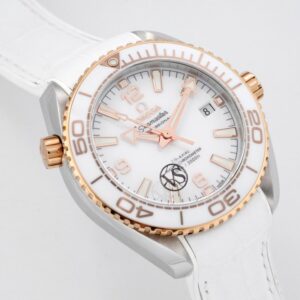 OMEGA SEAMASTER LUXURY IMITATION WATCHES ROSE GOLD WHITE CERAMIC BEZEL VS FACTORY 39.5MM 1 ĐỒNG HỒ NỮ OMEGA SEAMASTER FAKE 11 NHÀ MÁY VS FACTORY BEZEL TRẮNG 39.5MM