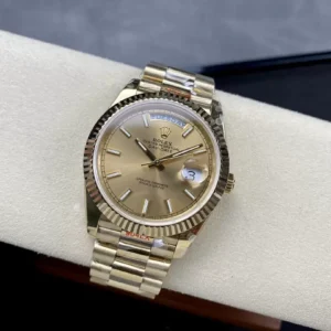 ROLEX DAY-DATE 228238 COPIES WATCHES GOLD DIAL INDEX HOURS GOLD PLATE STEEL VONFRAM GM FACTORY 40MM 4 ĐỒNG HỒ ROLEX DAY-DATE 228238 REPLICA THÉP VONFRAM VÀNG GOLD SỐ DẠ QUANG GMF 40MM