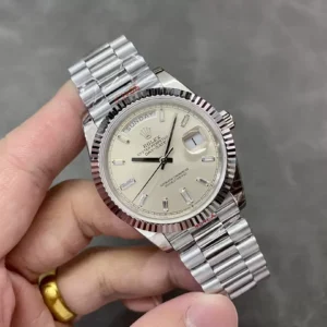 ROLEX DAY-DATE 228236 REPLICA LUXURY WATCHES WHITE CHAMPAGNE DIAL RHINESTONE BAGUETTE HOURS GM FACTORY 41MM 3 ĐỒNG HỒ ROLEX DAY-DATE 228236 REPLICA 1:1 THÉP VONFRAM CỌC SỐ ĐÁ GMF 41MM