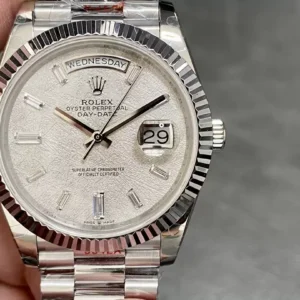 ROLEX DAY-DATE 228236 REPLICA WATCHES METEOR DIAL RHINESTONES BAGUETTE STEEL VONFRAM GM FACTORY 41MM 1 ĐỒNG HỒ ROLEX DAY-DATE 228236 REPLICA 11 THÉP VONFRAM MẶT THIÊN THẠCH GMF 41MM (1)