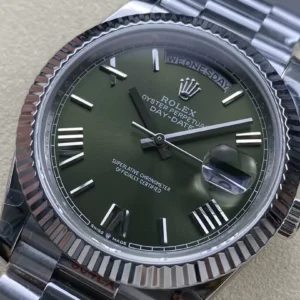 ROLEX DAY-DATE 228236 COPIES WATCHES GREEN DIAL ROMAN HOURS STEEL VONFRAM GM FACTORY 41MM 3 ĐỒNG HỒ ROLEX DAY-DATE 228238 REPLICA 1:1 THÉP VONFRAM MẶT XANH RÊU GMF 41MM