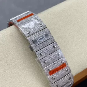 CARTIER SANTOS BEST COPIES WATCHES BLUE DIAL RHINESTONE FULL GEM AMG FACTORY 40MM 6 ĐỒNG HỒ CARTIER SANTOS REPLICA 11 ĐÍNH FULL ĐÁ MẶT XANH AMG FACTORY 40MM (2)