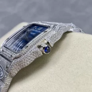 CARTIER SANTOS BEST COPIES WATCHES BLUE DIAL RHINESTONE FULL GEM AMG FACTORY 40MM 4 ĐỒNG HỒ CARTIER SANTOS REPLICA 11 ĐÍNH FULL ĐÁ MẶT XANH AMG FACTORY 40MM (2)