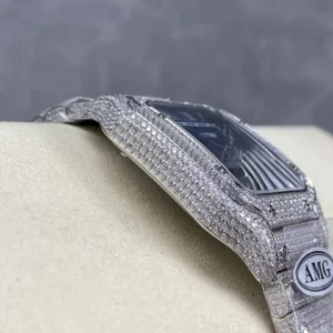 CARTIER SANTOS BEST COPIES WATCHES BLUE DIAL RHINESTONE FULL GEM AMG FACTORY 40MM 5 ĐỒNG HỒ CARTIER SANTOS REPLICA 11 ĐÍNH FULL ĐÁ MẶT XANH AMG FACTORY 40MM (2)