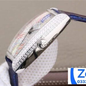 FRANCK MULLER LUXURY REPLICA WATCH RHINESTONE CASE RAINBOWN HOUR BLUE LEATHER STRAP 36MM 3 ĐỒNG HỒ FRANCK MULLER NỮ CỌC SỐ 7 MÀU REPLICA 11 MÁY CƠ THỤY SỸ 36MM (2)