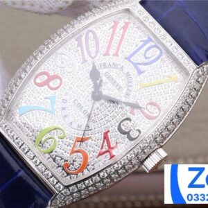 FRANCK MULLER LUXURY REPLICA WATCH RHINESTONE CASE RAINBOWN HOUR BLUE LEATHER STRAP 36MM 2 ĐỒNG HỒ FRANCK MULLER NỮ CỌC SỐ 7 MÀU REPLICA 11 MÁY CƠ THỤY SỸ 36MM (2)