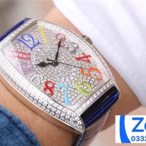 FRANCK MULLER LUXURY REPLICA WATCH RHINESTONE CASE RAINBOWN HOUR BLUE LEATHER STRAP 36MM 7 ĐỒNG HỒ FRANCK MULLER NỮ CỌC SỐ 7 MÀU REPLICA 11 MÁY CƠ THỤY SỸ 36MM (2)