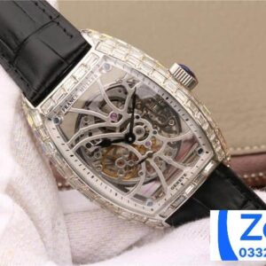 FRANCK MULLER SKELETON COPIES WATCH RHINESTONE BAGUETTE BLACK LEATHER STRAP 39.5x55MM 2 ĐỒNG HỒ FRANCK MULLER SKELETON REPLICA 11 ĐÍNH ĐÁ BAGUETEE 39 (2)