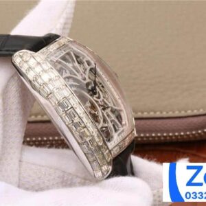 FRANCK MULLER SKELETON COPIES WATCH RHINESTONE BAGUETTE BLACK LEATHER STRAP 39.5x55MM 4 ĐỒNG HỒ FRANCK MULLER SKELETON REPLICA 11 ĐÍNH ĐÁ BAGUETEE 39 (2)