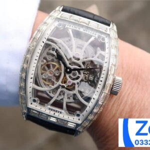 FRANCK MULLER SKELETON COPIES WATCH RHINESTONE BAGUETTE BLACK LEATHER STRAP 39.5x55MM 7 ĐỒNG HỒ FRANCK MULLER SKELETON REPLICA 11 ĐÍNH ĐÁ BAGUETEE 39 (2)