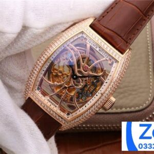 FRANCK MULLER SKELETON BEST COPIES WATCHES SKELETON ROSE GOLD CASE BROWN LEATHER STRAP 39.5x55MM 2 ĐỒNG HỒ FRANCK MULLER SKELETON ROSE GOLD FAKE 11 CAO CẤP ĐÍNH ĐÁ 39 (2)