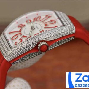 FRANCK MULLER V32 COPIES WATCHES RED DIAL RUBBER STRAP RHINESTONE ABF FACTORY 36MM 3 ĐỒNG HỒ FRANCK MULLER V32 ABF REP 11 CAO CẤP NỮ MÀU ĐỎ ĐÍNH ĐÁ 36MM (2)