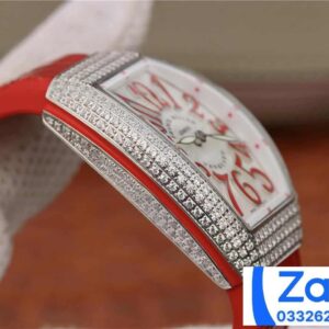 FRANCK MULLER V32 COPIES WATCHES RED DIAL RUBBER STRAP RHINESTONE ABF FACTORY 36MM 4 ĐỒNG HỒ FRANCK MULLER V32 ABF REP 11 CAO CẤP NỮ MÀU ĐỎ ĐÍNH ĐÁ 36MM (2)