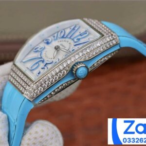 FRANCK MULLER V32 COPIES WATCH BLUE DIAL RUBBER STRAP RHINESTONE CASE ABF FACTORY 36MM 4 ĐỒNG HỒ FRANCK MULLER V32 ABF REP 11 CAO CẤP NỮ MÀU XANH ĐÍNH ĐÁ 36MM (2)