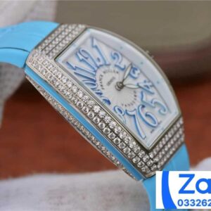 FRANCK MULLER V32 COPIES WATCH BLUE DIAL RUBBER STRAP RHINESTONE CASE ABF FACTORY 36MM 5 ĐỒNG HỒ FRANCK MULLER V32 ABF REP 11 CAO CẤP NỮ MÀU XANH ĐÍNH ĐÁ 36MM (2)
