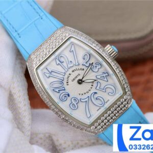 FRANCK MULLER V32 COPIES WATCH BLUE DIAL RUBBER STRAP RHINESTONE CASE ABF FACTORY 36MM 2 ĐỒNG HỒ FRANCK MULLER V32 ABF REP 11 CAO CẤP NỮ MÀU XANH ĐÍNH ĐÁ 36MM (2)