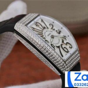 FRANCK MULLER V32 REPLICA WATCHES BLACK DIAL RUBBER STRAP RHINESTONE CASE ABF FACTORY 36MM 4 ĐỒNG HỒ FRANCK MULLER V32 ABF REPLICA 11 NỮ MÁY PIN THỤY SỸ 36MM (2)